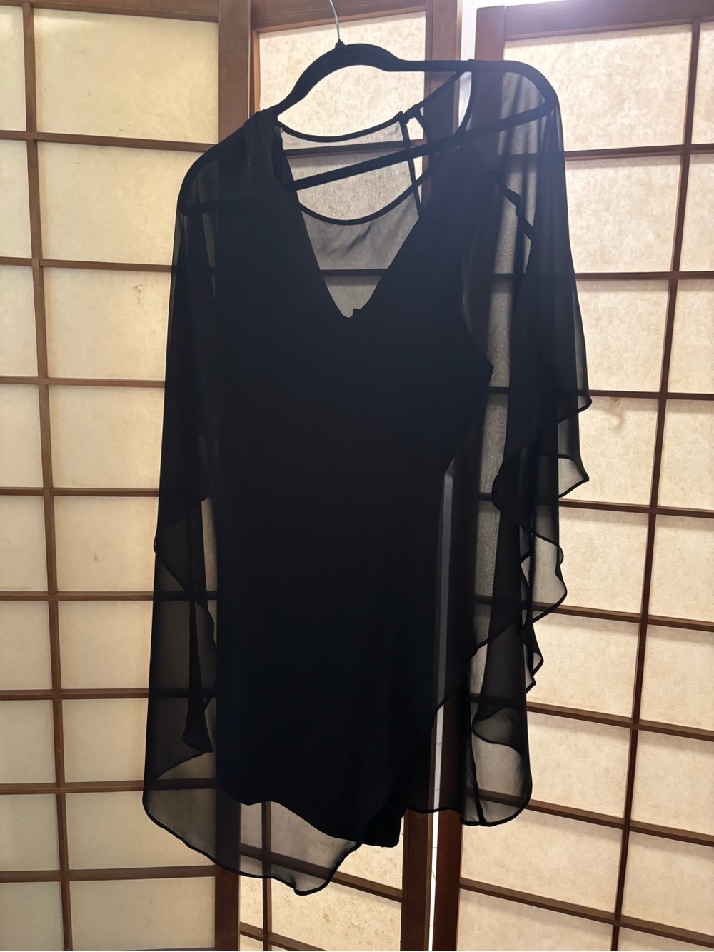 Black Sheer Overlay V-Neck Top